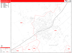New Braunfels Digital Map Red Line Style